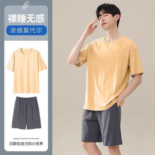 男士睡衣夏季短袖莫代爾薄款休閒家居服套裝
