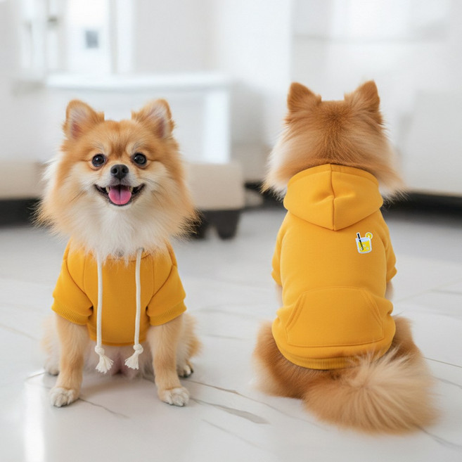 강아지후드티 반려동물 컬러순면 캐릭터 강아지옷 캥거루주머니 100%면티, 1개, 레몬에이드옐로우