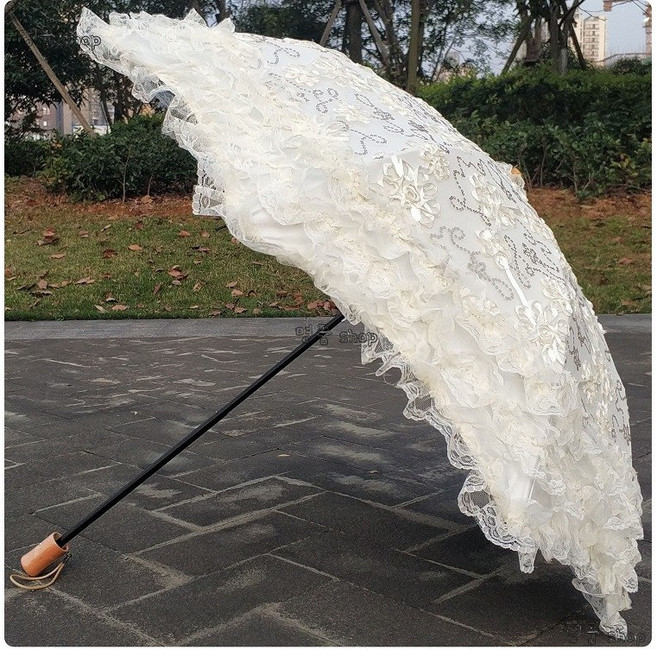 레이스양산 암막양산 레이스 자수 꽃 스팽글 비닐 두 배 자외선 방지 양산 태양 우산 공주 써니 핑크