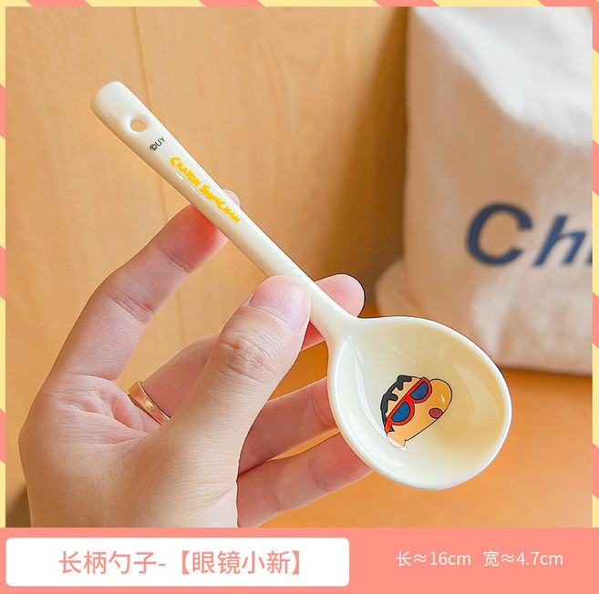 凡家正版授權蠟筆小新造型陶瓷湯匙飯勺餐具組，可愛造型增添用餐樂趣, 1個, 經典小新, 經典小新, 陶瓷湯匙