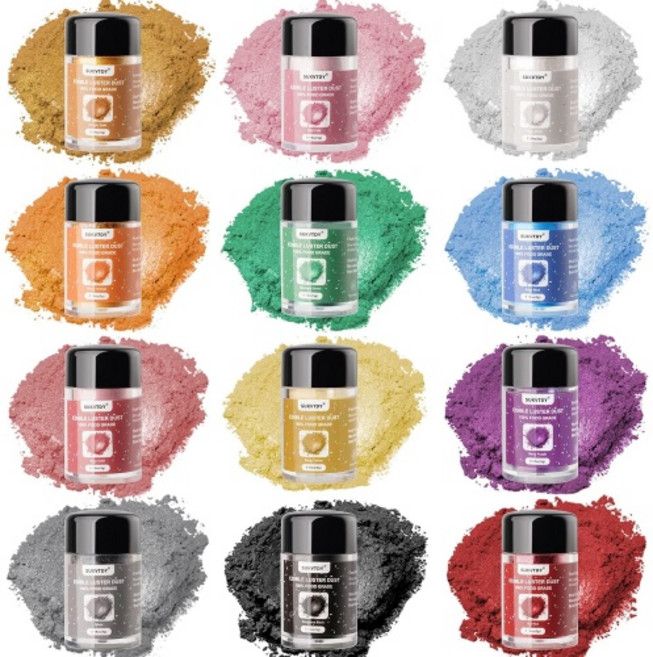 식용펄 식용글리터 식용파우더 러스터 더스트 쉬머 케이크 푸드 데코레이션 12색상, 12개, 5g