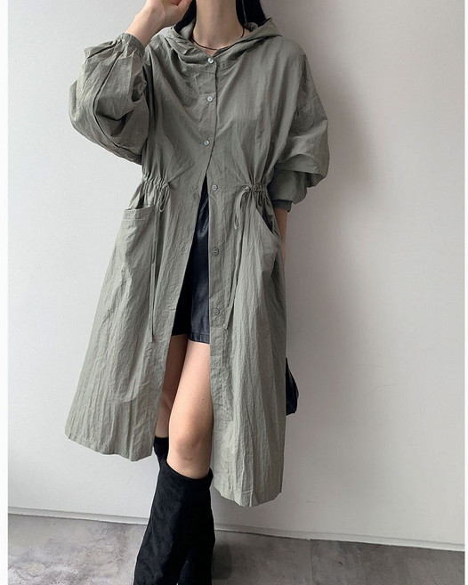 후드 롱 야상 스트링 바람막이 롱 점퍼