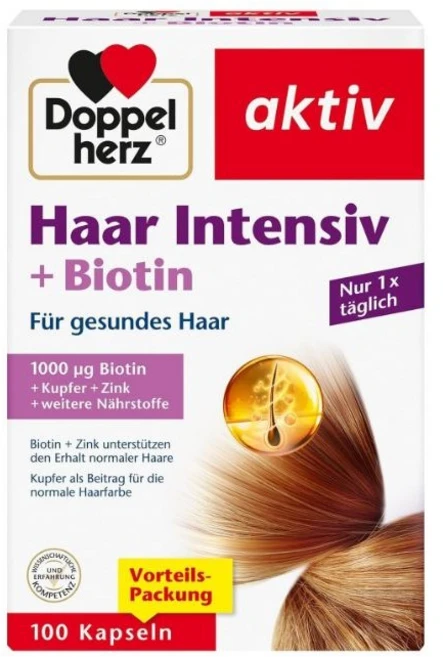 독일 내수용 도펠헤르츠 엑티브 헤어 인텐시브 비오틴 아연 Doppelherz Active Hair Intensive + Biotin - Biotin and Zinc, 1개, 100정 - 쿠팡