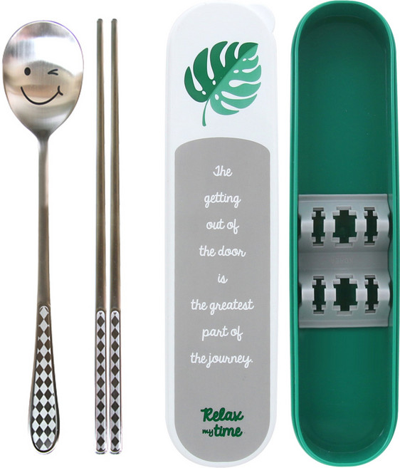 블루테이블 [국내산] 무소음 휴대용 수저케이스 세트, 스텐수저+무소음지지대+케이스, 혼합색상, 1세트