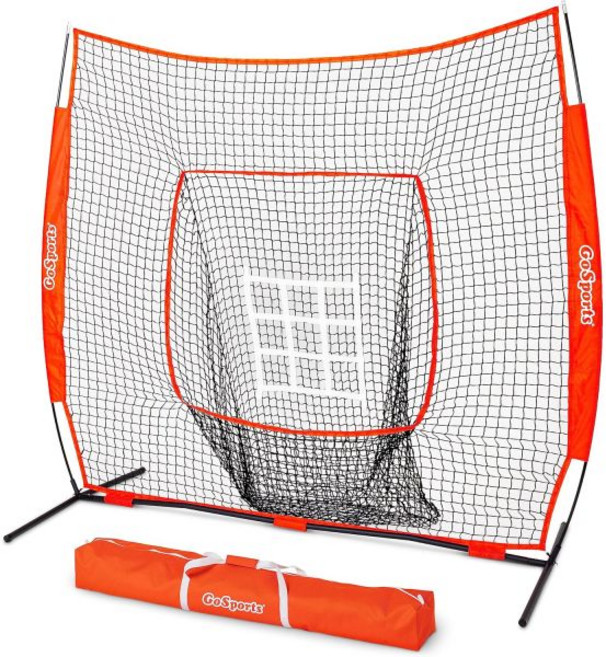 GoSports 7피트 x 야구 소프트볼 연습용 타격 투구 네트(보우 타입 프레임 캐리백 스트라이크 존 포함) 레드 블랙 또 PRO 모든 스킬 레벨에 적합, Red, 1개