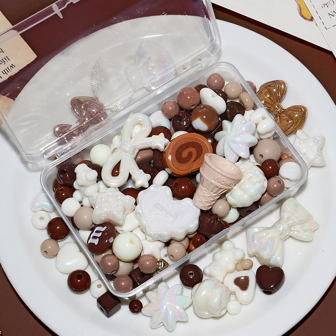 고급 비즈 스쿱 팔찌 스트랩 키링 만들기 키트 공예 재료 세트, 1세트, 초콜릿무스 비즈만들기세트