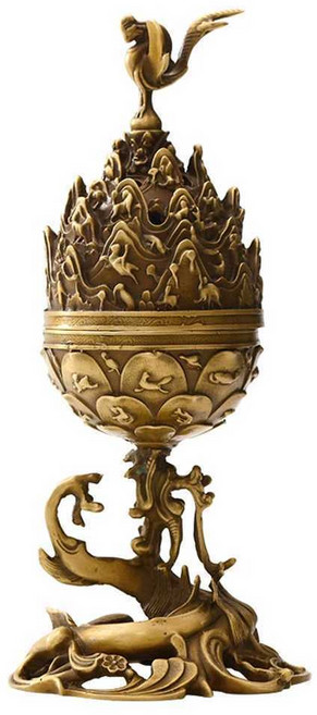 금동 대향로 향로 사원 침향 기도실 동도금 황동 고급, 5. 내추럴 + 침향 코일