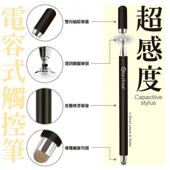 GLITTER GT-928 雙頭電容觸控筆, 1個, 白色