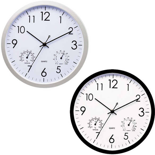 SMN 무소음 온습도 벽시계 온도계 온습도계 벽걸이 시계, 2. 실버(Silver/실버)