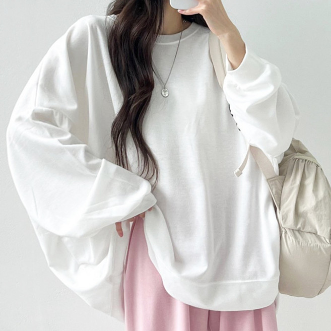 엘리즈데이 루즈핏왕박스맨투맨 여성티셔츠 긴팔 긴소매 루즈핏티 롱티 박스티 롱맨투맨 빅사이즈티