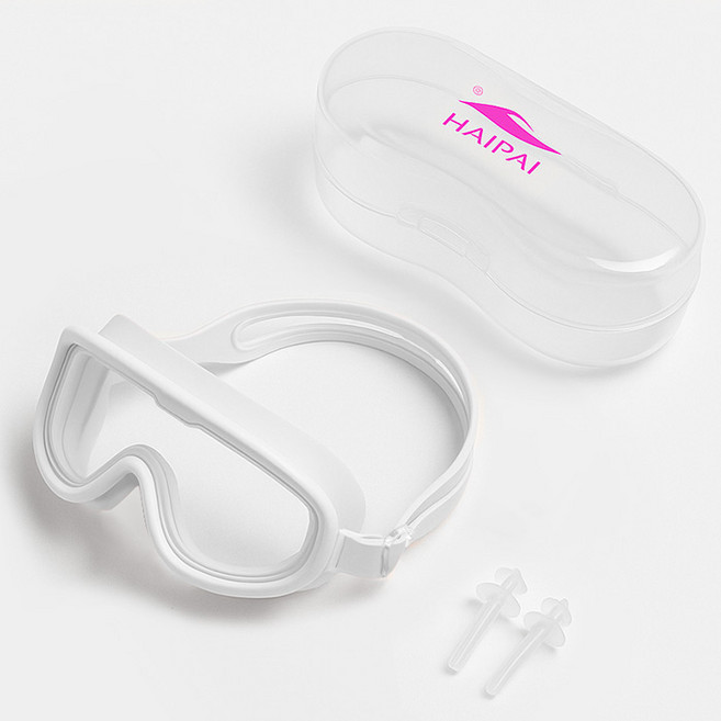 퓨어포스 3종 세트 파스텔 고글 수경 + 귀마개 + 케이스 김서림 방지 안티포그 물안경 uv 자외선 차단 고글형 노미러 일안식 와이드뷰 렌즈 수영 수영장 스포츠 소프트 실리콘, 1세트, R98714G(화이트