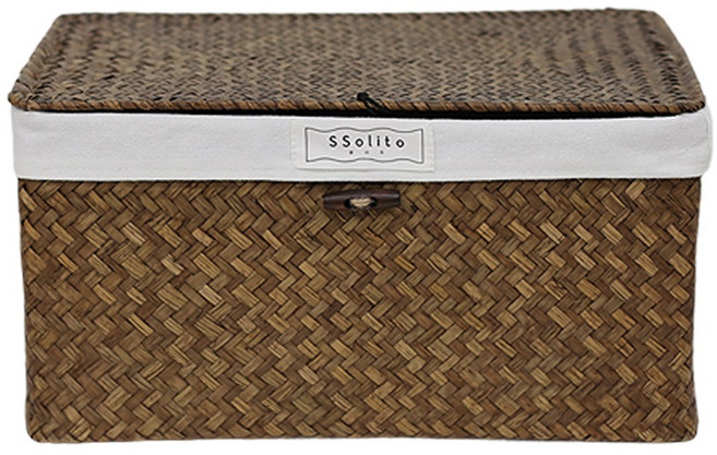 쏠리또 천연라탄 사각바구니 소형 중형 대형 덮개 정리함, 1개