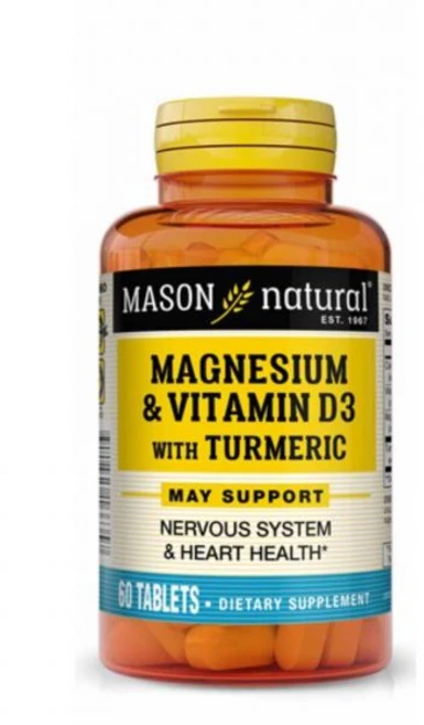 Mason Natural 메이슨내추럴 마그네슘 비타민D3 강황 60 태블릿 건강유지 영양제, Mason Natural 메이슨내추럴 마그네슘 비타민D, 1개, 60정 - 쿠팡
