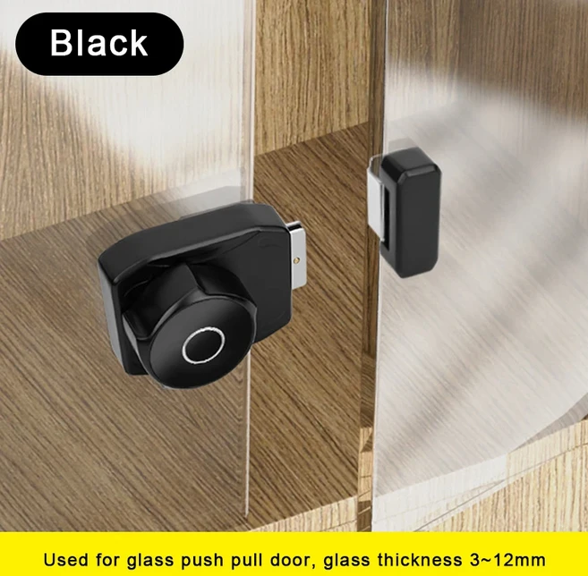 푸시풀 슬라이딩 프레임리스 유리문용 전자 지문 쇼케이스 캐비닛 잠금장치, 02 Type A Black Color