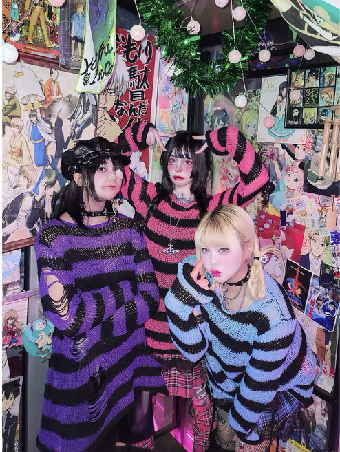 [8colors] 하라주쿠 스트라이프 데미지 롱 니트 꼬요스토어