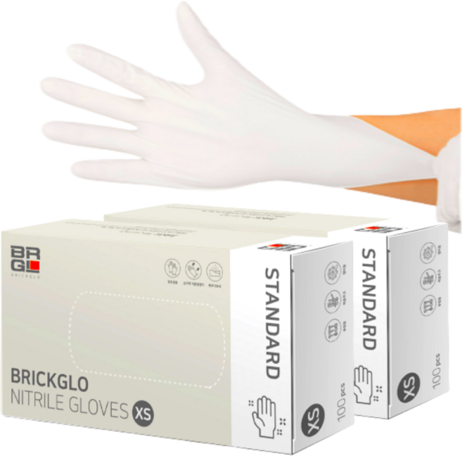 브릭글로 스탠다드 니트릴장갑 화이트 XS 200매 로켓, 미니(XS), 2개
