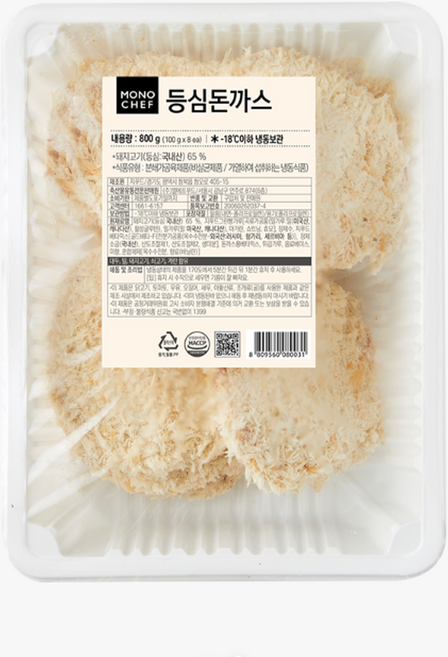 등심돈까스 800g(100g x 8ea) 수제 돈가스 등심 돈육 습식빵가루 돈가스소스, 1, 100g