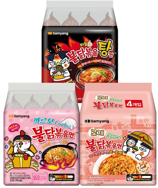 삼양 불닭볶음면 3종 혼합 12봉 (까르보불닭+로제불닭+불닭볶음탕면 각 4봉), 2세트