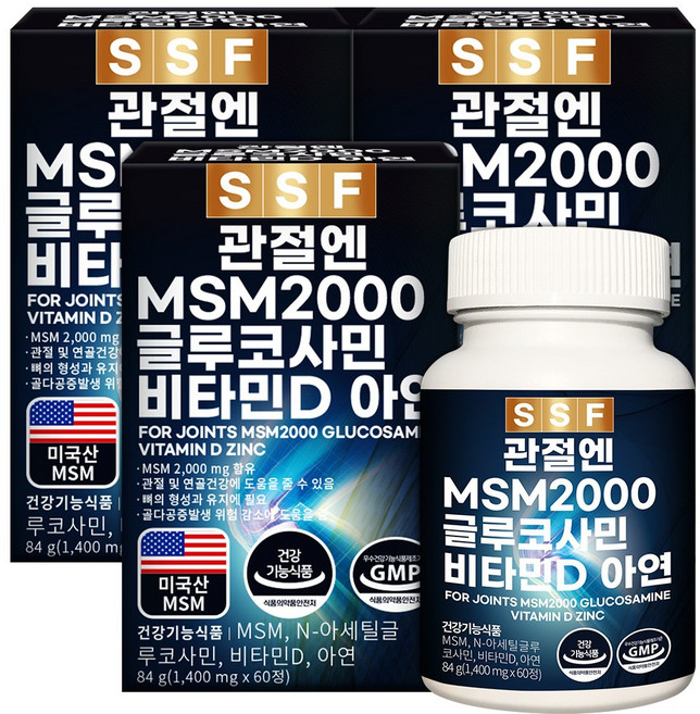 순수식품 관절 MSM 2000 글루코사민 비타민D 엠에스엠, 60정, 3개