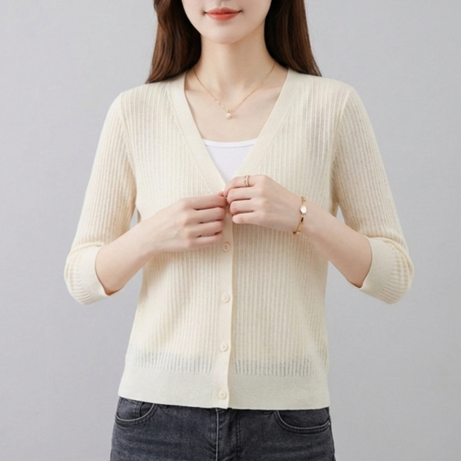 댄유온 여성 데일리 쿨 니트 긴팔 여름 얇은 가디건