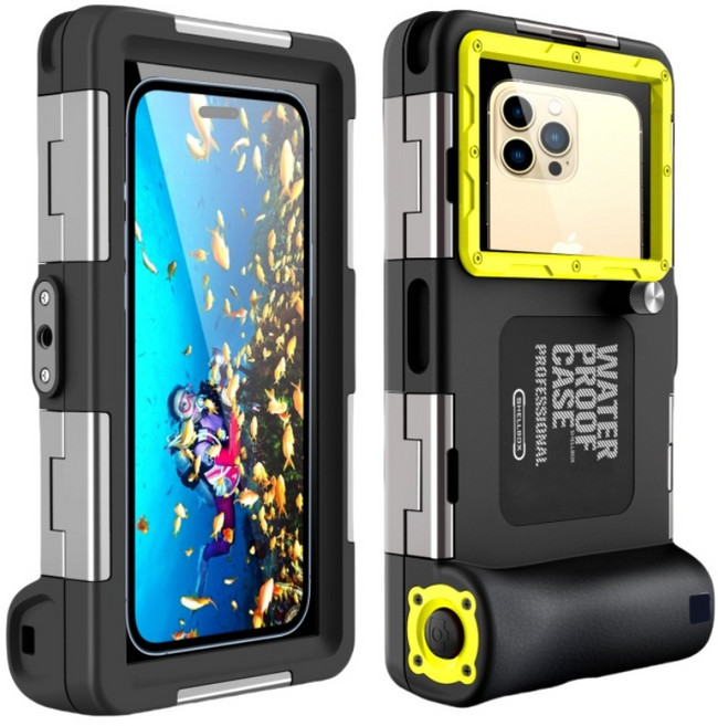 HTYVC 스마트폰 방수 케이스 IP68 잠수 방수 케이스 수중 촬영 터치 스노쿨링 다이빙15m방수 신상품, 2세대-Black + Yellow, 2세대-Black + Yellow, 1개