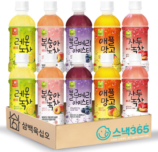 웰그린 세트 340ml x 10개 (자두녹차2 + 복숭아녹차2 + 레몬녹차2 + 블루베리2 + 애플망고2)