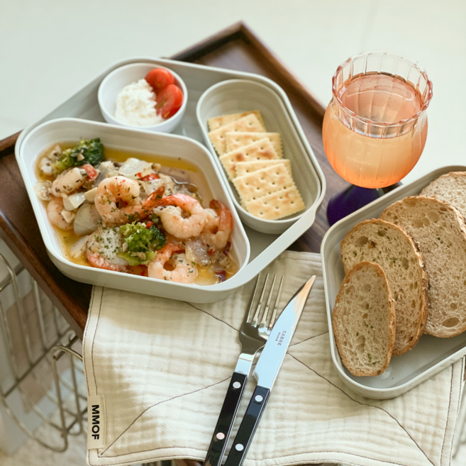 [Foodle] 플레이트 세븐 (Plate.07) 뚜껑있는 모듈형 식판 어린이식판 어른식판 성인식판 다이어트식판 디자인 테이블웨어 다회용기, 1개, 웜그레이