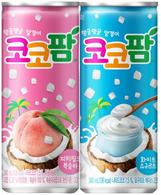 코코팜 롱캔 2종반반세트[화이트요구르트+피치핑크], 30개, 240ml