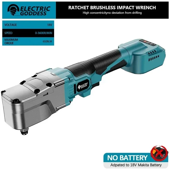 18V 배터리에 브러시리스 휴대용 래칫 나사 렌치 수리 제거 전동 전기 공구 너트 무선, 01 No Battery, 1개, 01 No battery