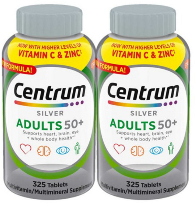 센트룸 실버 어덜트 50+ 멀티비타민 타블렛, 2개, 325정