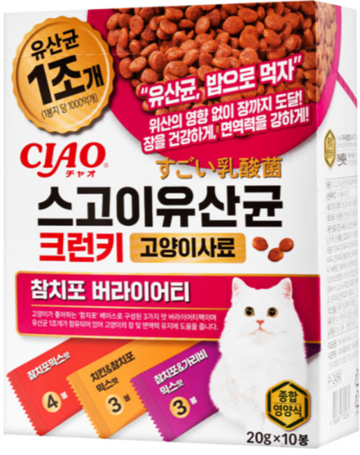 챠오츄르 전연령 고양이 CIAO 스고이유산균 크런키 참치포 버라이어티 P-245K 10p, 1개, 200g, 닭