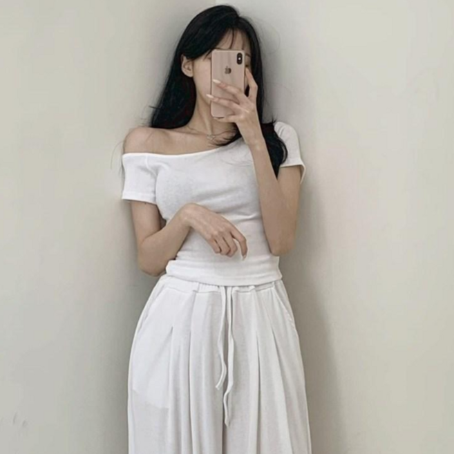 투디 여리핏 쿨터치 언발 오프숄더 핀턱 트레이닝 팬츠 셋업 트레이닝세트 홈웨어 국내제작 3컬러