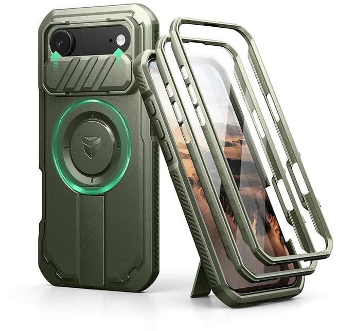 슬라이드 카메라 커버와 조절 가능한 킥스탠드 및 내장 스크린 프로텍터가 있는 iPhone 17 케이스용 Dexnor MagSafe 견고한 범퍼 케이스 튼튼한 자석 보호 커버