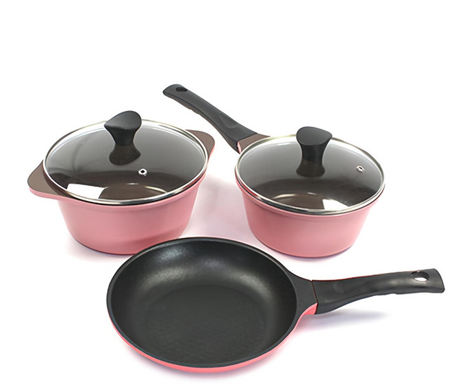키친아트 본 세라믹 냄비 프라이팬 세트 3개, 핑크, 18cm편수냄비 + 20cm양수냄비 + 20cm프라이팬, 1세트