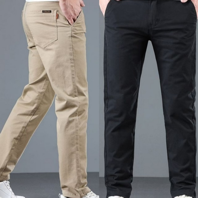 1+1 캐주얼 중년 남자 긴바지 편안한 캐주얼 코튼 팬츠 슬림핏 사계절용 스타일 JS