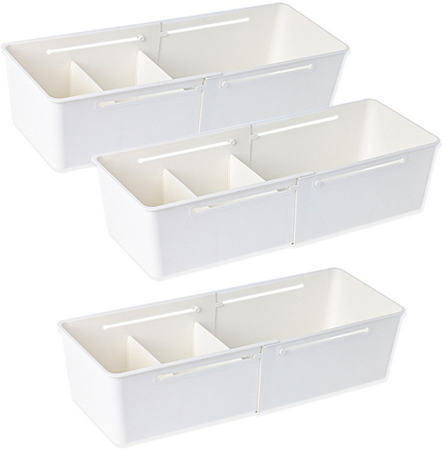 맞춤 길이조절 속옷 양말 정리함 주방 서랍 칸막이 수납함, 3개, white