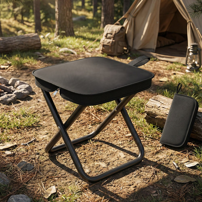 멜틱 접이식 미니 캠핑 의자, 1개, 블랙