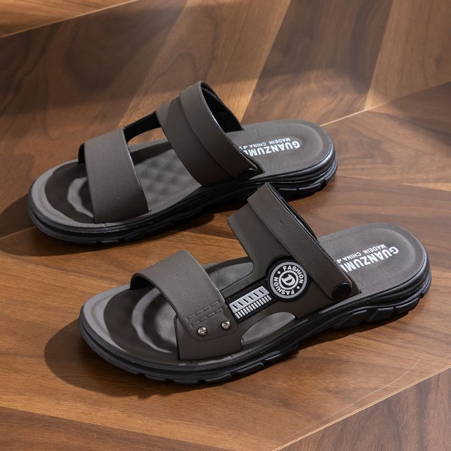 GUANZUMEI 男士涼鞋 厚底皮革防滑兩用拖鞋, 深灰色8870+1 高檔厚底防滑升級版41 【適合40碼腳】