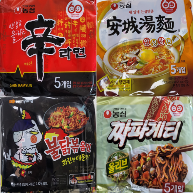 올따옴) 신라면5입+안성탕면5입+불닭볶음면5입+짜파게티5입, 1세트