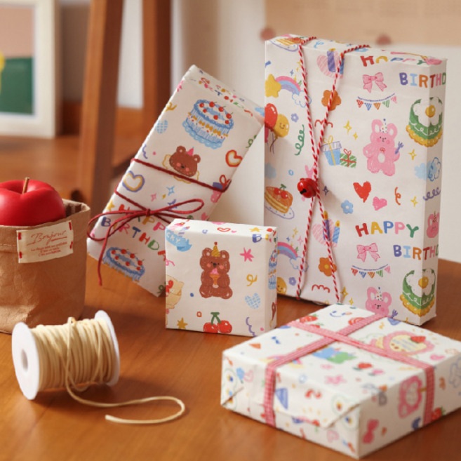 위캔바이 이지컷팅 생일 기념일 선물 종이포장지, 6개, 해피벌스데이(3종)