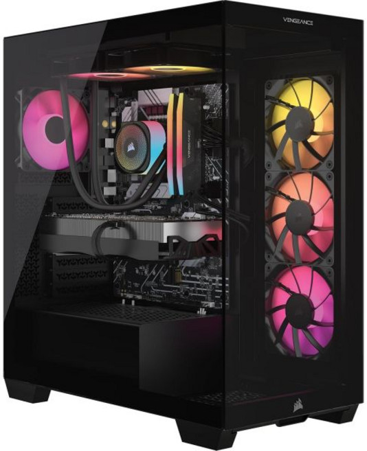 코르세어 벤전스 i7500 게이밍 PC – 수냉식 인텔 코어 i714700KF CPU 엔비디아 지포스 RTX 5070Ti GPU 32GB RGB DDR5 메모리 1TB M.2, Ryzen 7 9800X3D / 9070XT, Black