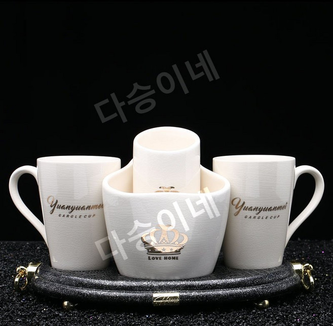 도자기 욕실세트 유럽 스타일의 얼음 균열 세라믹 욕실 세척 컵 구강 세척 컵 칫솔 컵 세트 웨딩 집들이 크리 에이 티브 선물 선물, 럭셔리 골드 페이스트 왼쪽 컵, 1개