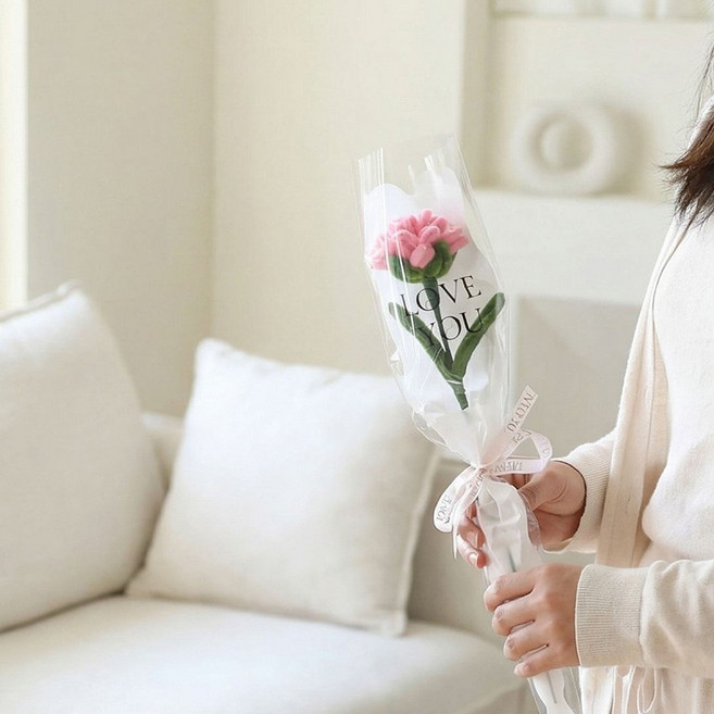 어버이날 스승의날 모루 카네이션 꽃다발 한송이 아 모루카네이션, 1개, 핑크