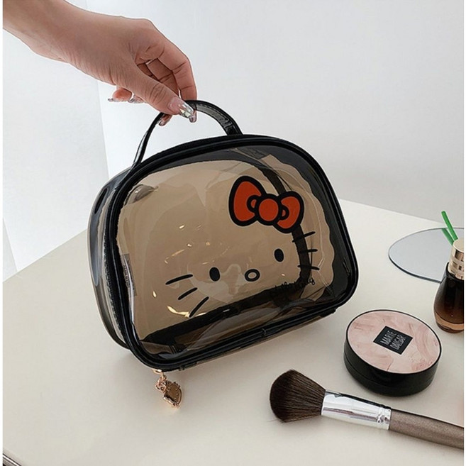(정품)헬로키티 PVC 블랙 투명 파우치 화장품가방 골프파우치