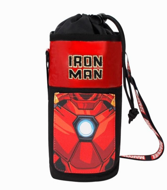 마블 물병 파우치 캐릭터 물병주머니 초등학생 남아 물통주머니, 아이언맨 블랙, 1개