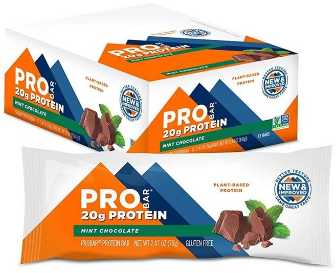 PROBAR 단백질 바 GMO 프리 글루텐 프리 건강한 간식 식물 기반 천연 식품 성분 민트 초콜릿 12개입 (70g), 1개, 70g - 쿠팡