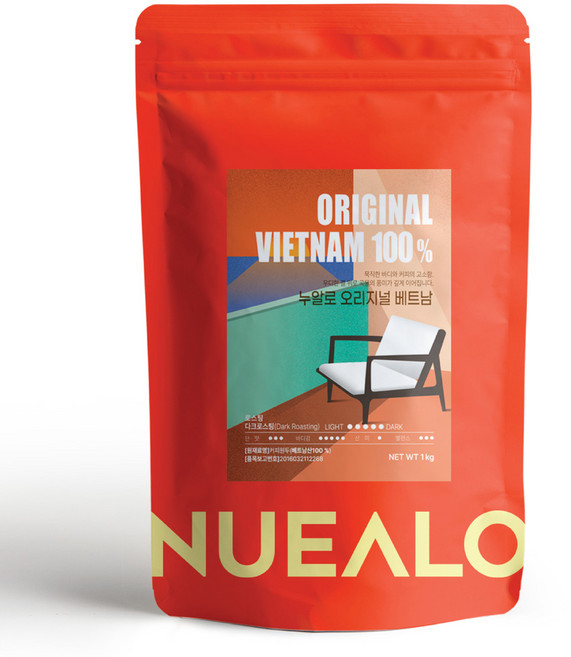 누알로 오리지널 베트남 로부스타 고소한 원두커피 홀빈 (분쇄안함), 1개, 1kg, 홀빈(분쇄안함)