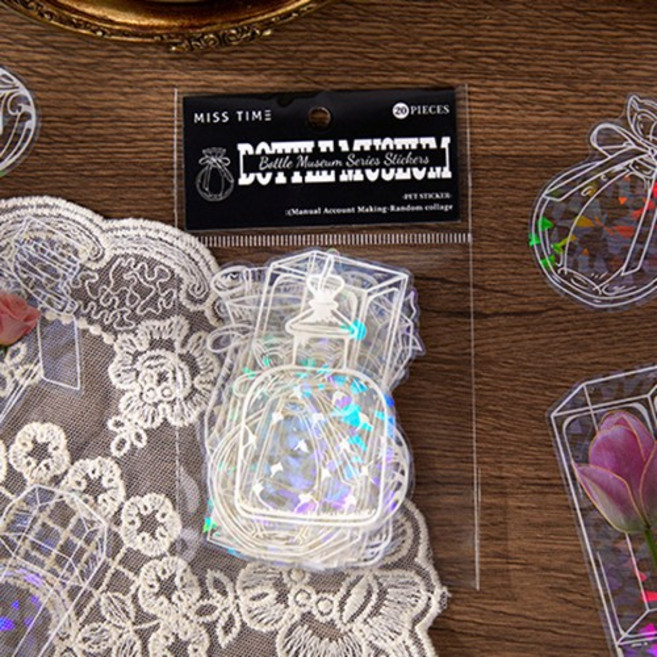 올리브파티 홀로그램 달빛 화병 꽃병 보틀 투명 빈티지 다꾸 스티커 20매 세트, 1개, E형