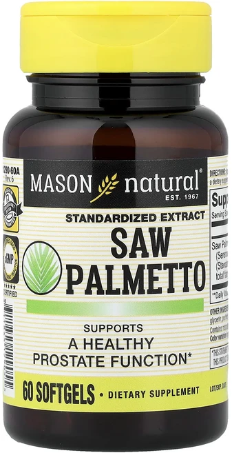 단백질 비타민 철분 마그내슘 칼슘 Mason Natural 쏘팔메토 표준화된 추출물 소프트젤 60정(소프트젤 1정당 160mg) 고루고루섭취해주세요, MasonNatural쏘팔메토표준화된추출물소프트젤60정, 1개, 60정 - 쿠팡