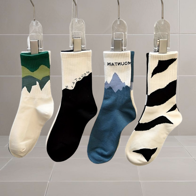 유니크 언발란스 내추럴 패션 중목 양말 4종 세트